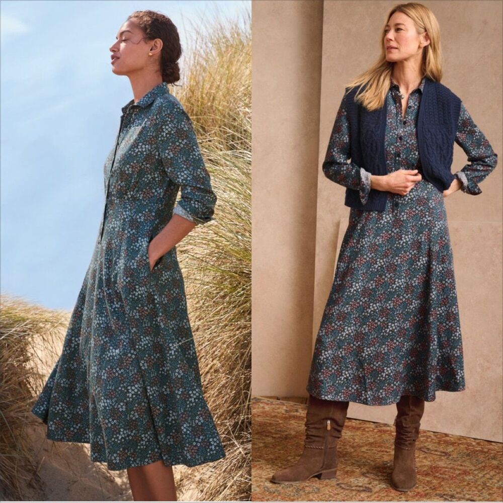 Garnet Hill Naomi Lightweight Twill Midi Dress Size 12 Floral Cottage Prairie